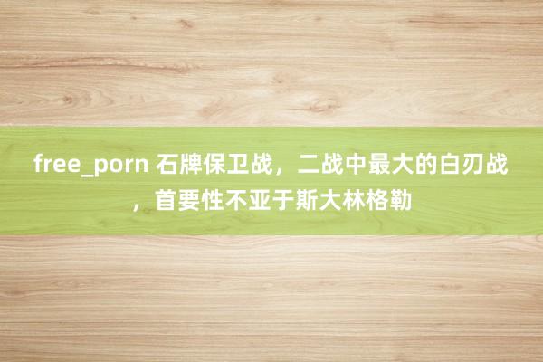 free_porn 石牌保卫战，二战中最大的白刃战，首要性不亚于斯大林格勒