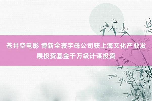 苍井空电影 博新全寰宇母公司获上海文化产业发展投资基金千万级计谋投资