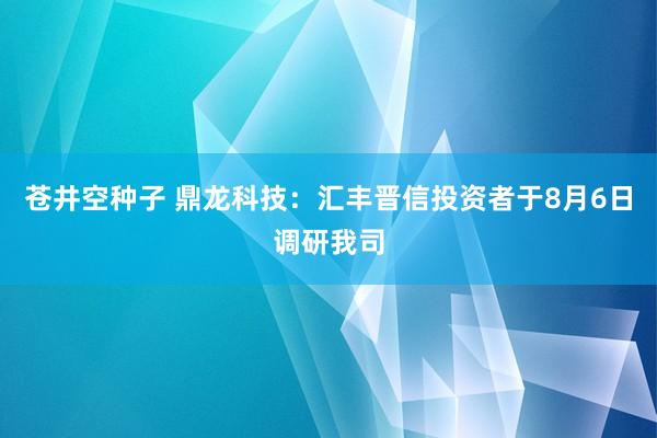 苍井空种子 鼎龙科技：汇丰晋信投资者于8月6日调研我司