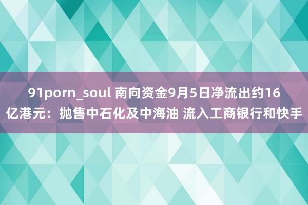 91porn_soul 南向资金9月5日净流出约16亿港元：抛售中石化及中海油 流入工商银行和快手